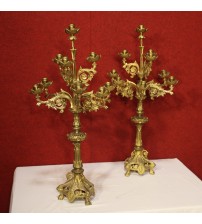 Pair of Italian candlesticks in gilt brass