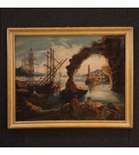 Antique Italian seascape painting from 19th century